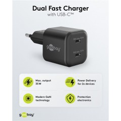 Laddare och kablar - Snabbladdande kompakt GaN strömadapter med 2x USB-C PD 35W svart/vit