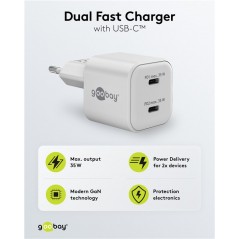 Laddare och kablar - Snabbladdande kompakt GaN strömadapter med 2x USB-C PD 35W svart/vit
