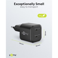 Laddare och kablar - Snabbladdande kompakt GaN strömadapter med 2x USB-C PD 35W svart/vit