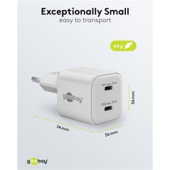 Laddare och kablar - Snabbladdande kompakt GaN strömadapter med 2x USB-C PD 35W svart/vit