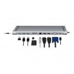 LogiLink USB-C Multiport universal dockningsstation 11-i-1 med stöd för 3 skärmar
