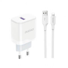 Dudao AC-adapter väggladdare USB 18W samt 1 meter Lightning-kabel