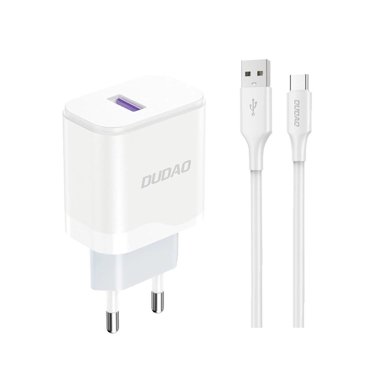 Dudao AC-adapter väggladdare USB 18W samt 1 meter USB-C-kabel
