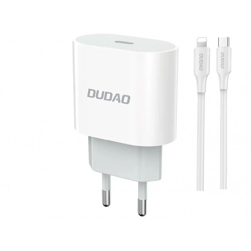 Väggladdare mobiltelefon - Dudao 20 Watt AC-adapter väggladdare med USB-C samt 1 meters Lightning-kabel