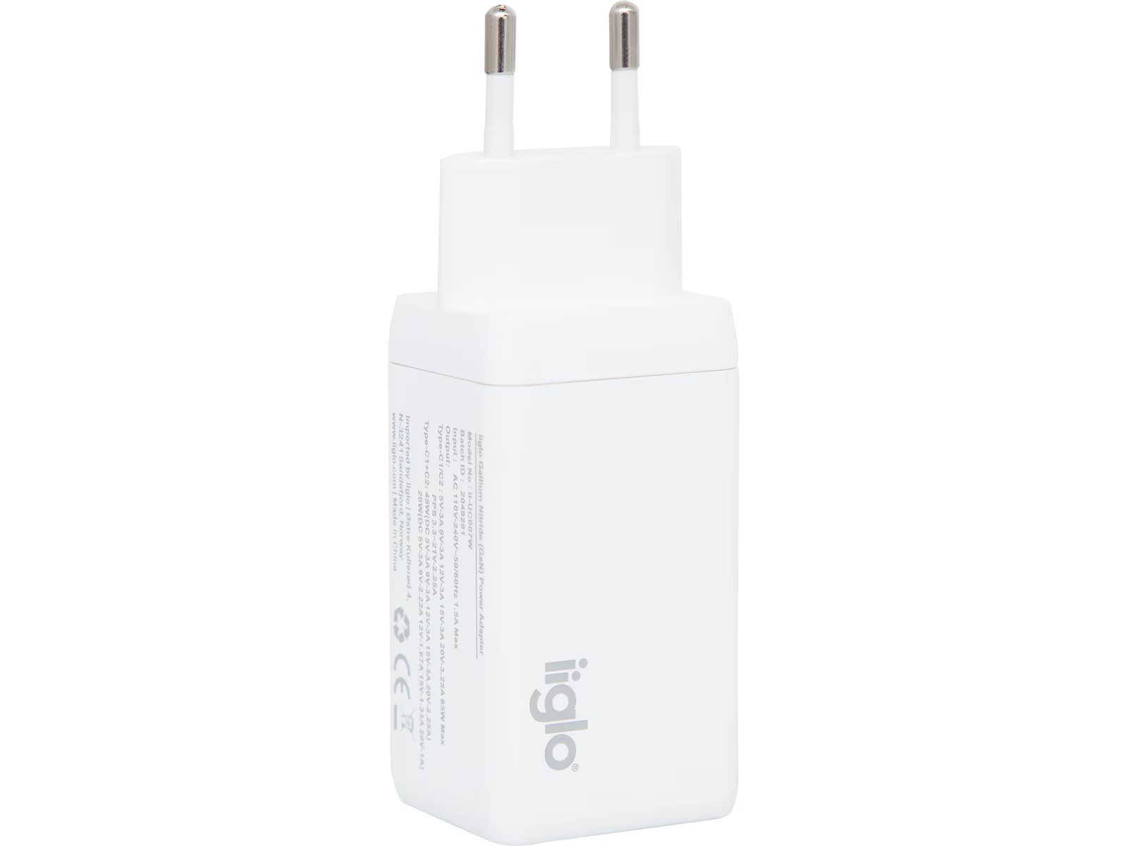 iiglo universal USB-C laddare med 2xUSB-C på totalt 65W (45+20W)
