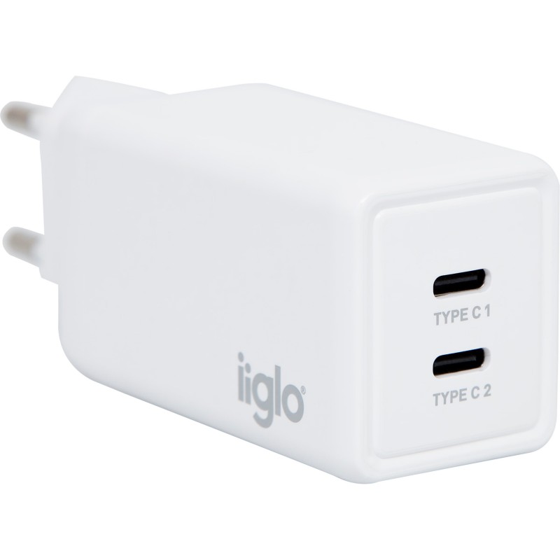 Väggladdare surfplatta - iiglo universal USB-C laddare med 2xUSB-C på totalt 65W (45+20W)