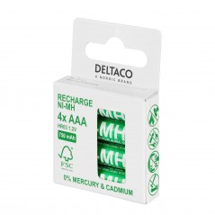 Deltaco uppladdningsbara AAA-batterier (750 mAh) i 4-pack