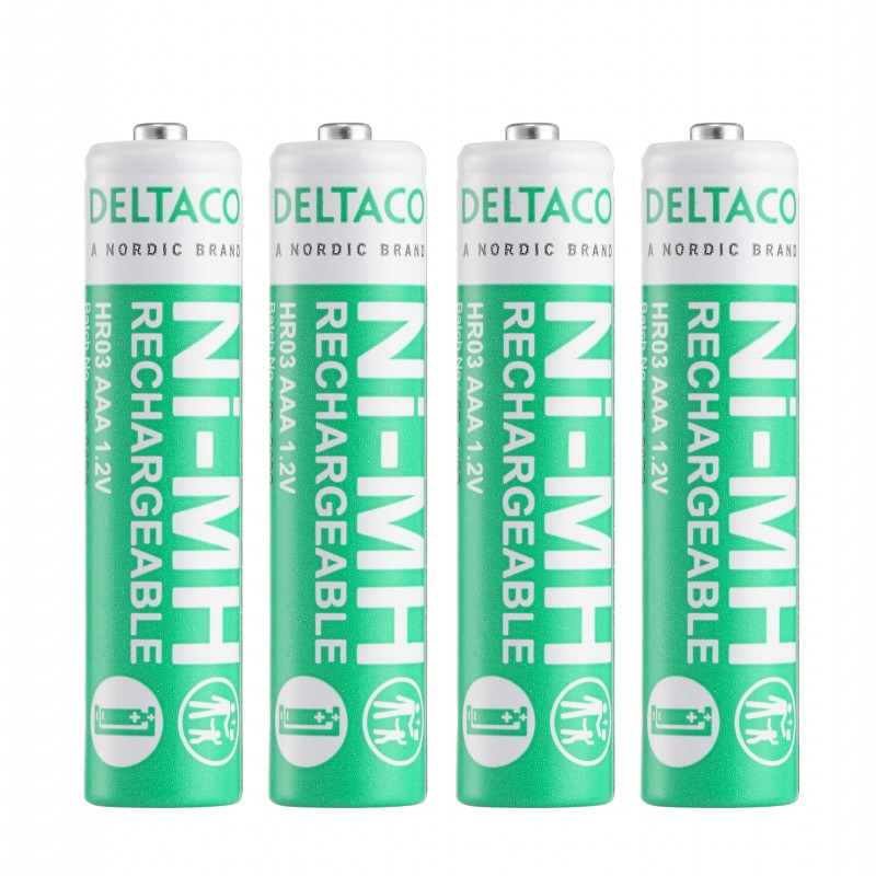 Batterier & batteritestare - Deltaco uppladdningsbara AAA-batterier (750 mAh) i 4-pack