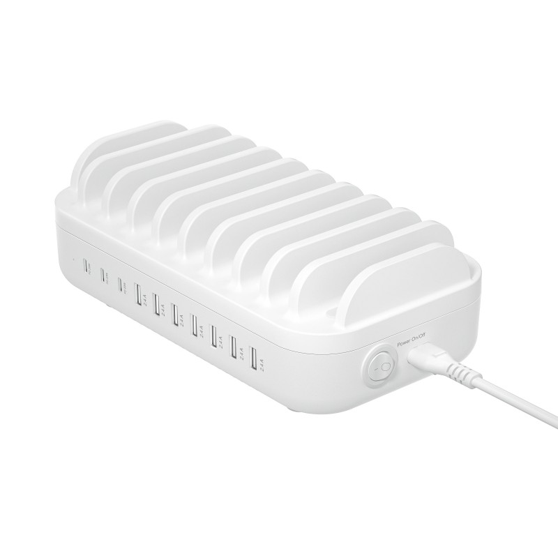 Väggladdare mobiltelefon - Snabbladdande USB-laddstation för 10st enheter (7x USB-A, 3x USB-C)