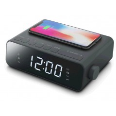 Muse klockradio med trådlös laddare och USB-laddport
