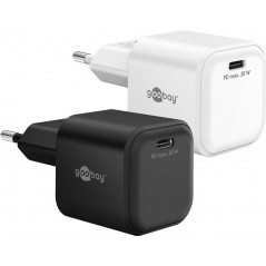 Snabbladdande GaN strömadapter med USB-C PD 20W svart/vit - Goobay-...