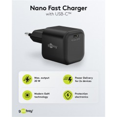 Laddare och kablar - Snabbladdande GaN strömadapter med USB-C PD 20W svart/vit