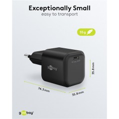 Laddare och kablar - Snabbladdande GaN strömadapter med USB-C PD 20W svart/vit