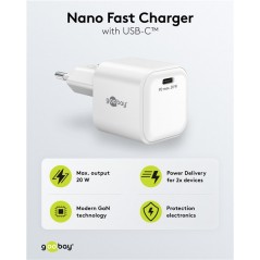 Laddare och kablar - Snabbladdande GaN strömadapter med USB-C PD 20W svart/vit