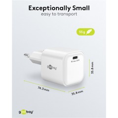 Laddare och kablar - Snabbladdande GaN strömadapter med USB-C PD 20W svart/vit