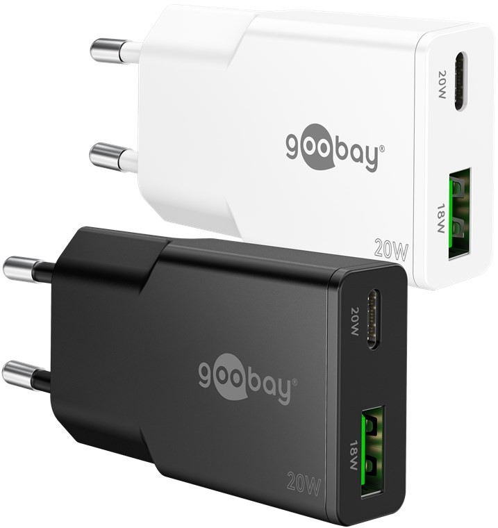 Snabbladdande kompakt GaN strömadapter med USB-A och USB-C PD 20W svart/vit (Vit)