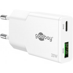 Laddare och kablar - Snabbladdande kompakt GaN strömadapter med USB-A och USB-C PD 20W svart/vit