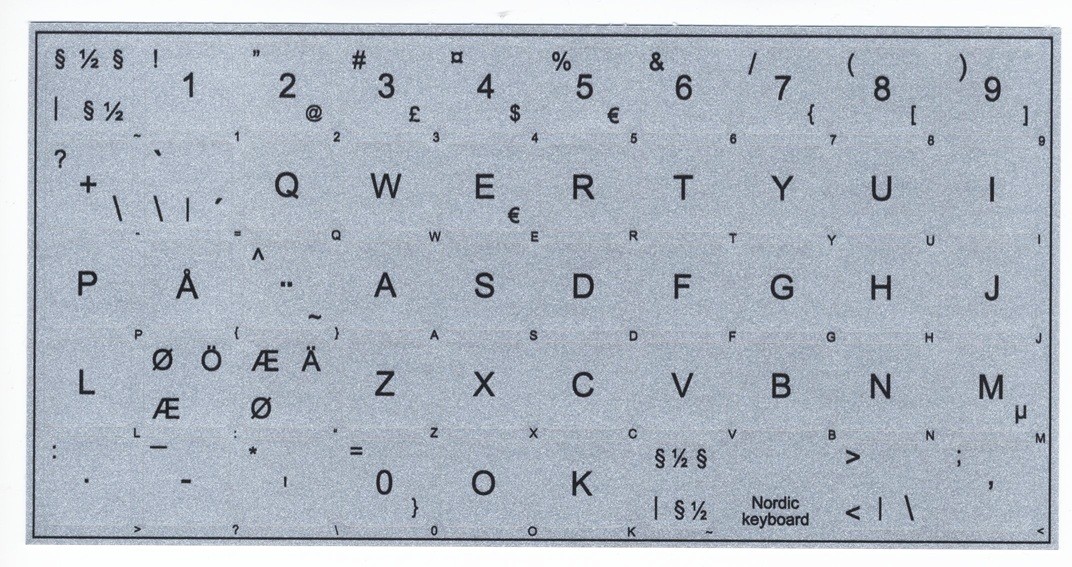 Klistermärken för utländska tangentbord, Nordisk (SE/DK/FI/NO) Silver