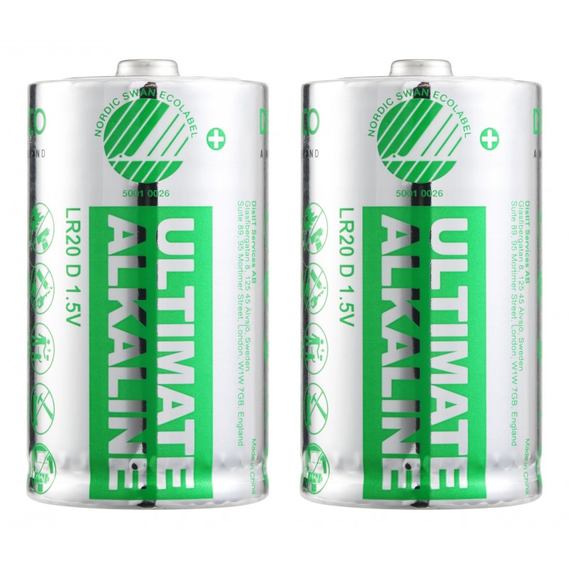 Batterier & batteritestare - Deltaco Ultimate Alkaline D-batterier LR20 2-pack
