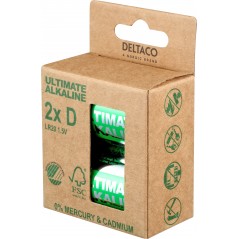 Batterier & batteritestare - Deltaco Ultimate Alkaline D-batterier LR20 2-pack