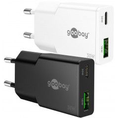 Snabbladdande kompakt GaN strömadapter med USB-C PD 30W & USB-A sva...