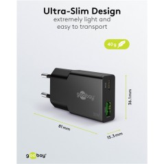 Laddare och kablar - Snabbladdande kompakt GaN strömadapter med USB-C PD 30W & USB-A svart/vit