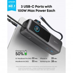 Portabla batterier - Anker superstark 165W 3x USB-C powerbank 25 000 mAh som kan ladda laptops