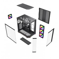 Komponenter - Dutzo C830 Panorama Midi Tower-chassi med två sidor i härdat glas och ARGB