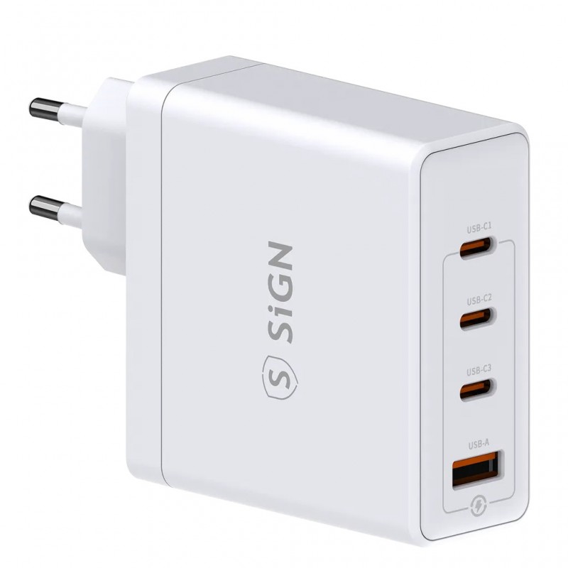 Väggladdare mobiltelefon - SiGN AC-adapter väggladdare 140W med 3x USB-C och 1x USB för bla MacBook