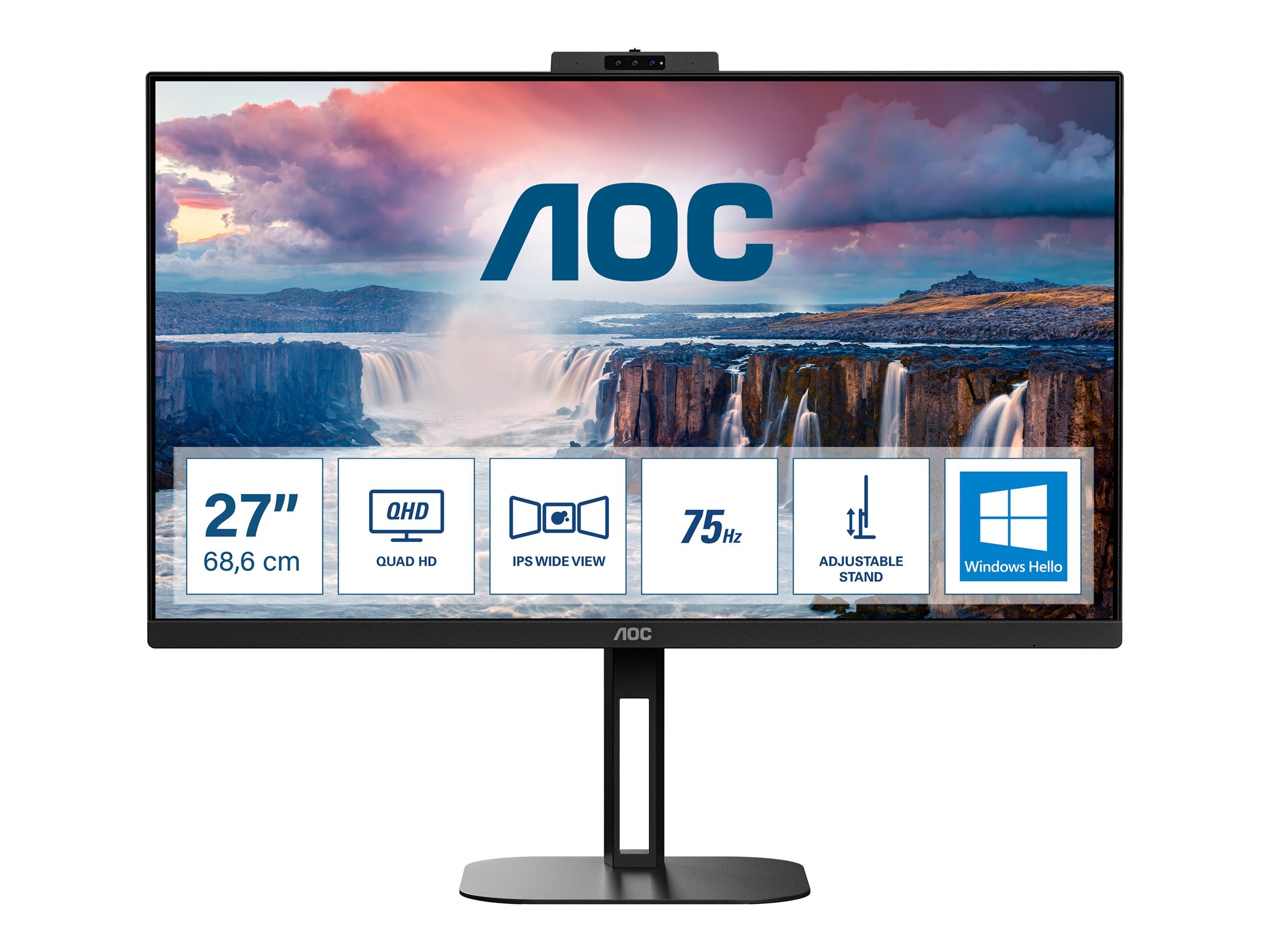 AOC Q27V5CW/BK 27" 2.5K ergonomisk IPS-skärm med webbkamera och USB-C PD65W