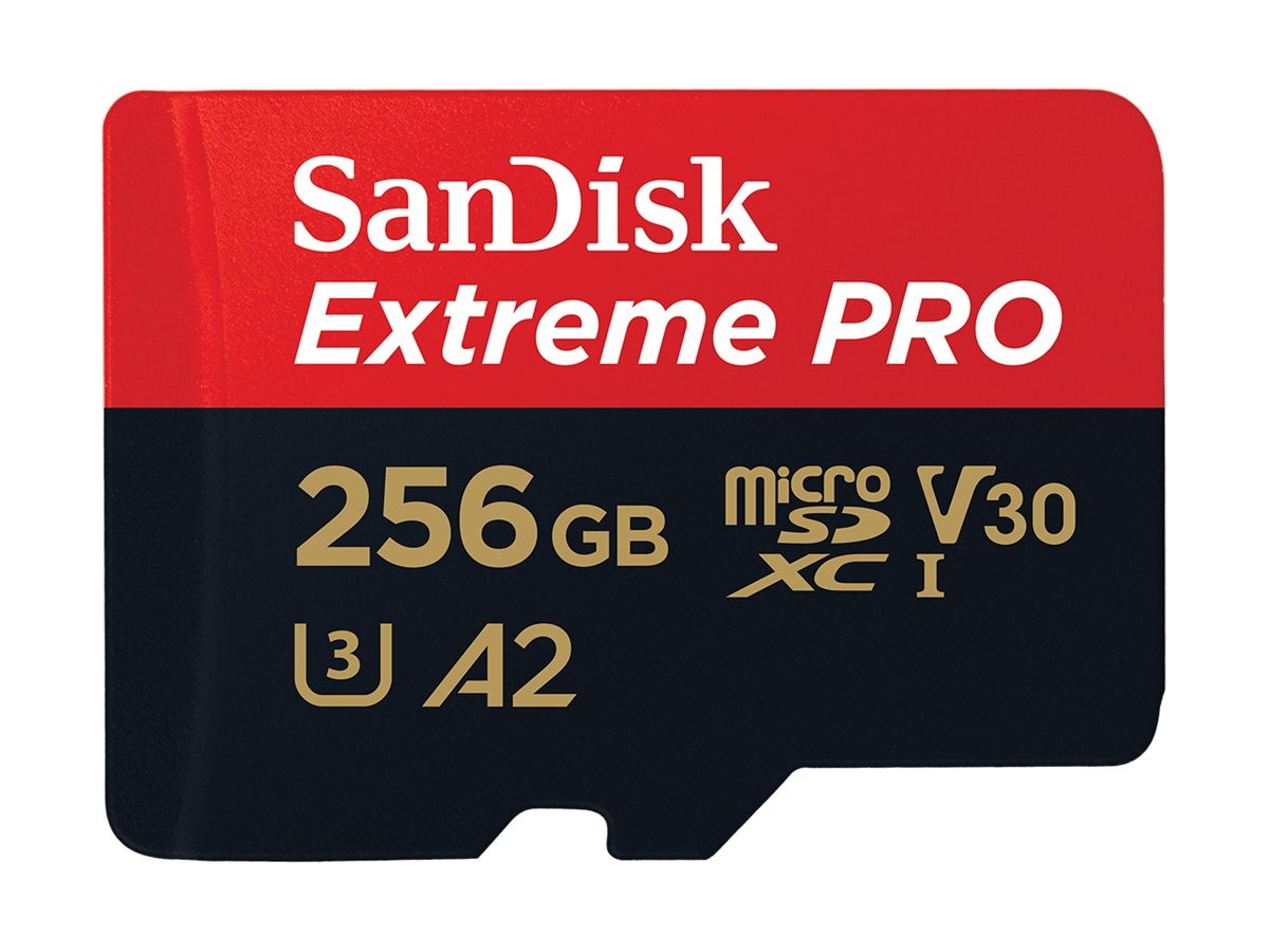 SanDisk Extreme Pro microSDXC 256GB 200MB/s (A2, V30, UHS-I U3, Class10) inkl. SDHC-adapter