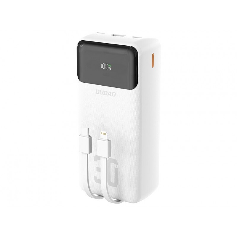 Portabla batterier - Dudao powerbank 30 000 mAh 22.5W med inbyggd Lightning- och USB-C-kabel