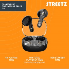 Bluetooth hörlurar - Streetz T150 True Wireless in-ear headset svart/transparent