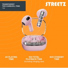 Bluetooth hörlurar - Streetz T150 True Wireless in-ear headset rosa/transparent