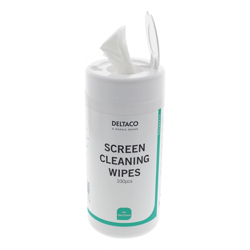 Datorskärm tillbehör - Deltaco stora våtservetter för skärmrengöring 100-pack