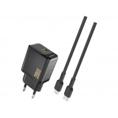 Dudao 20 Watt AC-adapter väggladdare med USB-C samt 1 meters Lightning-kabel (svart)