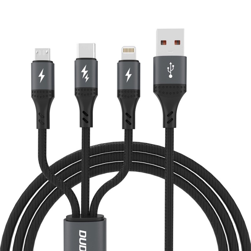 Laddare och kablar - Dudao laddkabel 3-i-1 USB till USB-C, Lightning och microUSB 66W