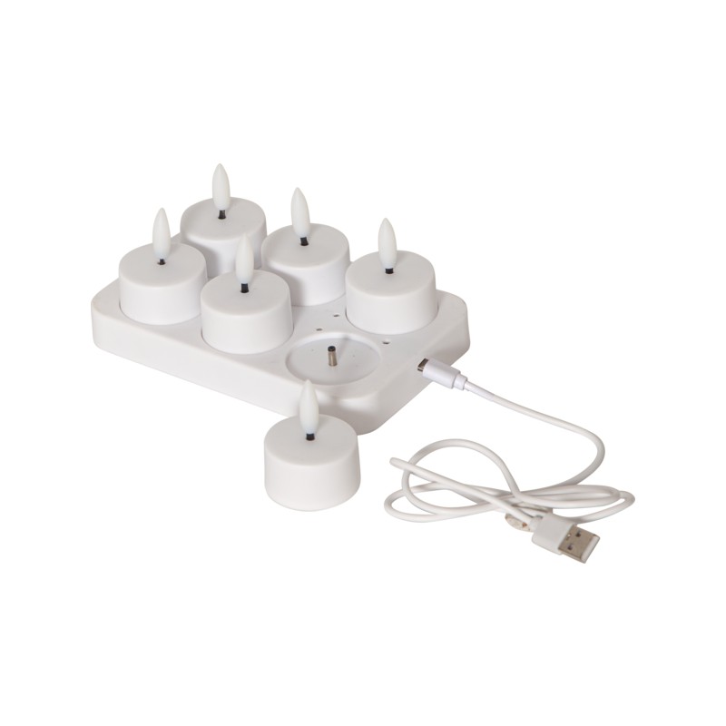 LED-ljus - 6-pack med laddningsbara LED-värmeljus inklusive batteriladdare