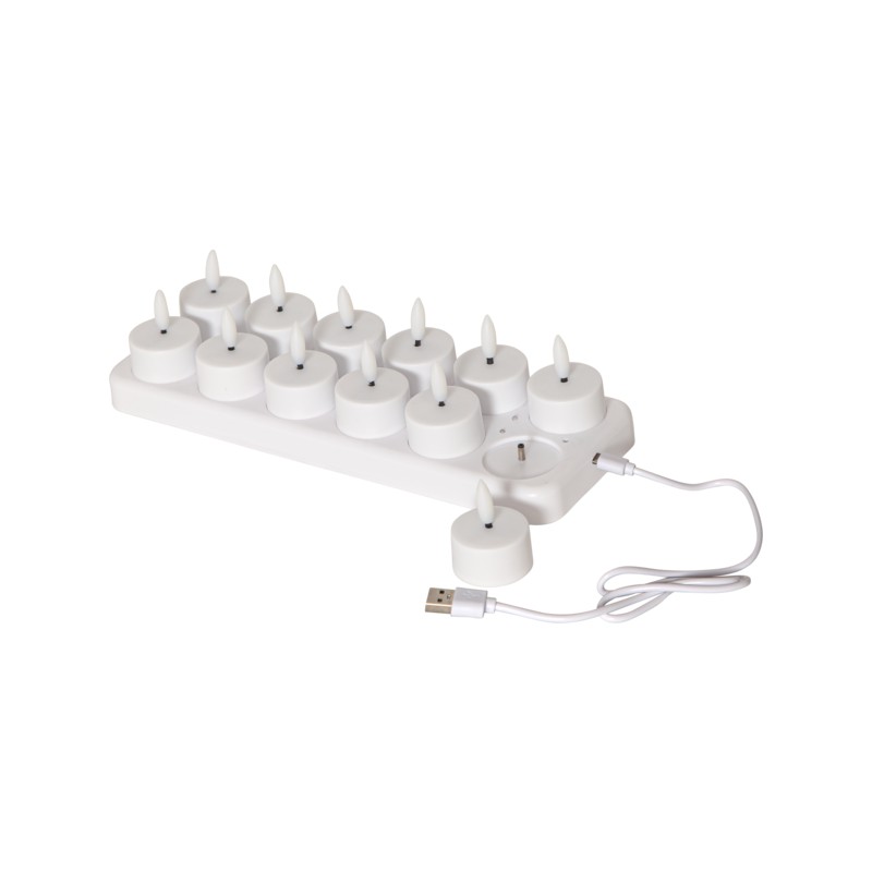 LED-ljus - 12-pack med laddningsbara LED-värmeljus inklusive batteriladdare