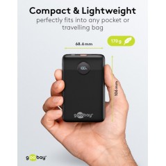 Goobay powerbank 10 000 mAh med 1x USB-A och 1x USB-C med stöd för PD 22.5W