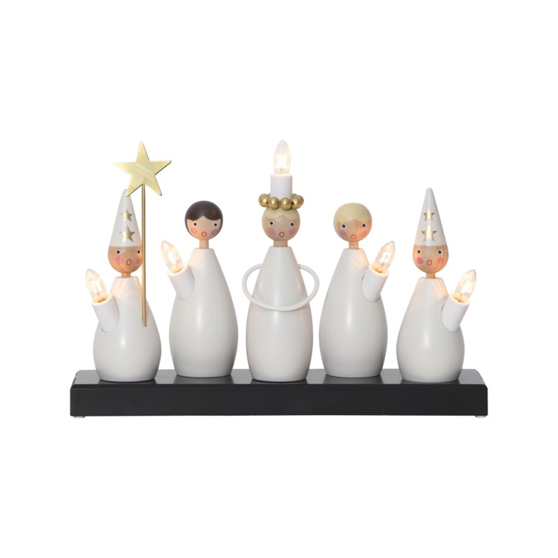 Julsaker och julpynt - Adventsljusstake med Luciakör i trä