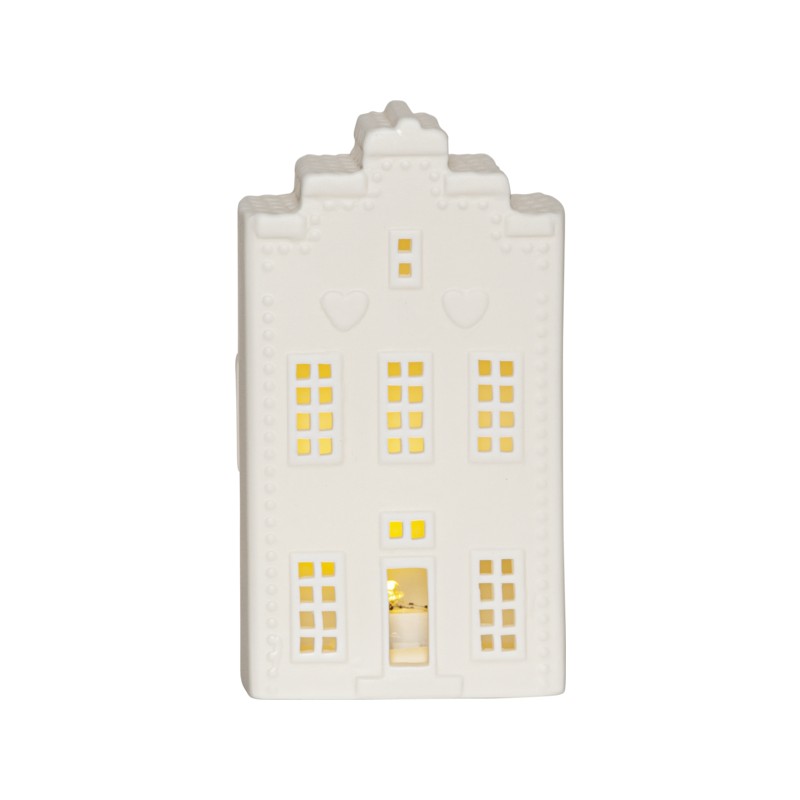 Julsaker och julpynt - Vitt keramiskt hus 16 cm med belysning juldekoration