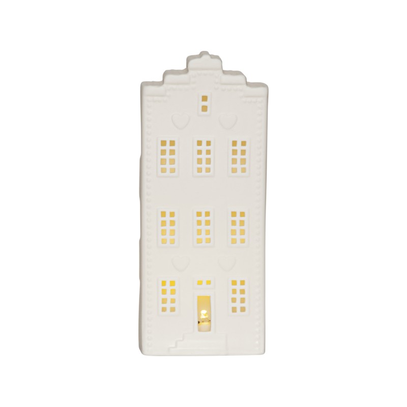 Julsaker och julpynt - Vitt keramiskt hus 21 cm med belysning juldekoration