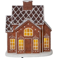 Keramiskt hus 16 cm i form av pepparkakshus med belysning juldekoration
