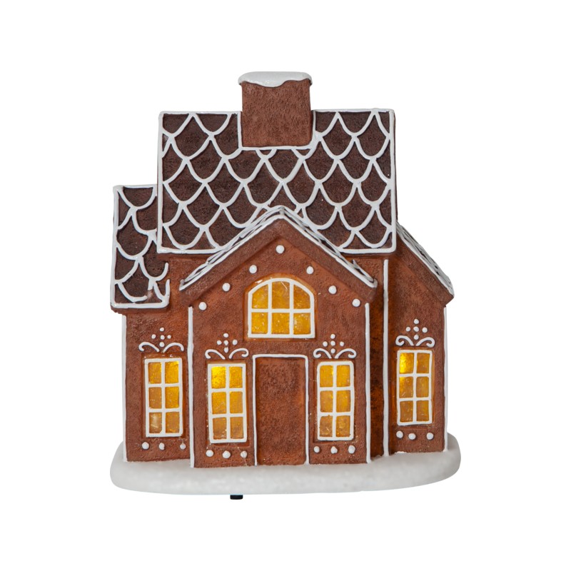 Julsaker och julpynt - Keramiskt hus 16 cm i form av pepparkakshus med belysning juldekoration