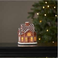 Keramiskt hus 16 cm i form av pepparkakshus med belysning juldekoration