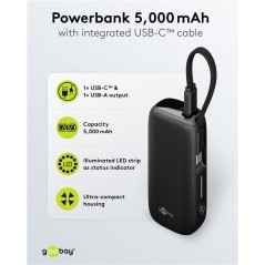 Portabla batterier - Goobay powerbank 5000 mAh 20W med USB-C-kabel och 1x USB-C, 1x USB