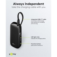 Portabla batterier - Goobay powerbank 5000 mAh 20W med USB-C-kabel och 1x USB-C, 1x USB
