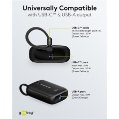 Portabla batterier - Goobay powerbank 10000 mAh 20W med inbyggd USB-C-kabel och 1x USB-C, 1x USB