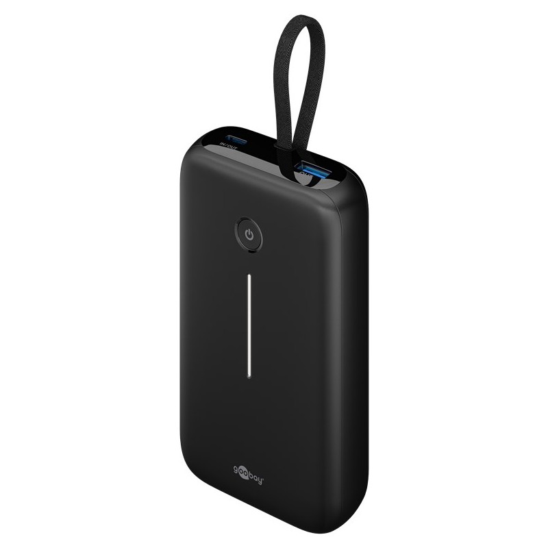 Portabla batterier - Goobay powerbank 20000 mAh 30W med inbyggd USB-C-kabel och 1x USB-C, 1x USB